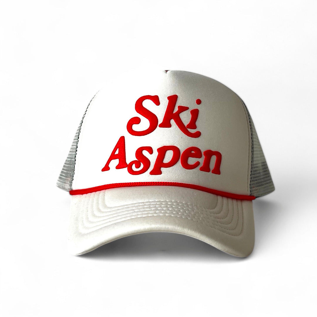 Ski Aspen White & Red Foam Trucker