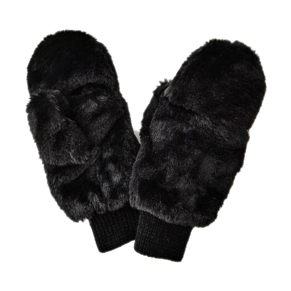 Solid Faux Fur Game Day Mitten Gloves: Red Ivory