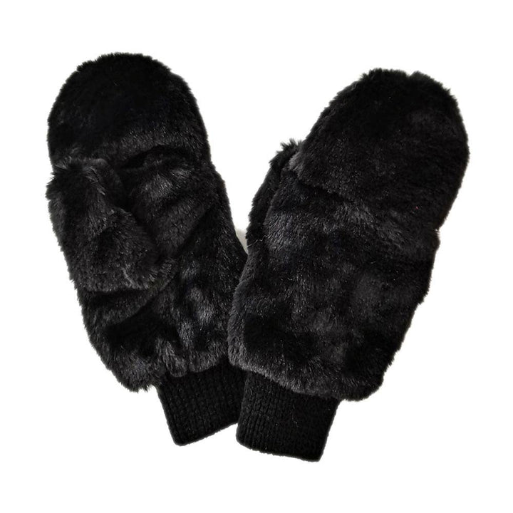 Solid Faux Fur Game Day Mitten Gloves: Red Ivory