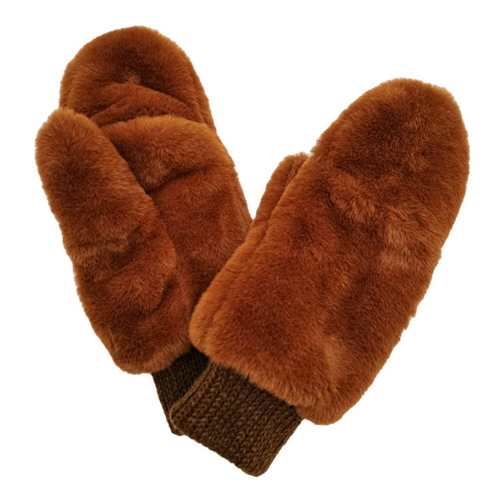 Solid Faux Fur Game Day Mitten: Rust