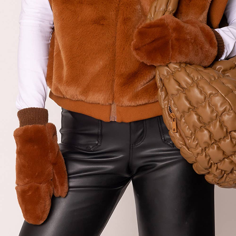 Solid Faux Fur Game Day Mitten: Rust
