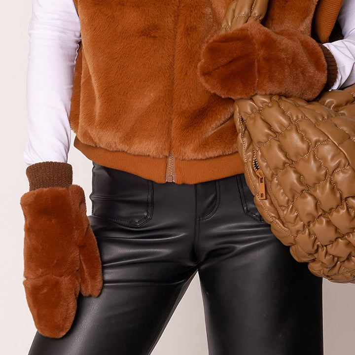Solid Faux Fur Game Day Mitten: Rust