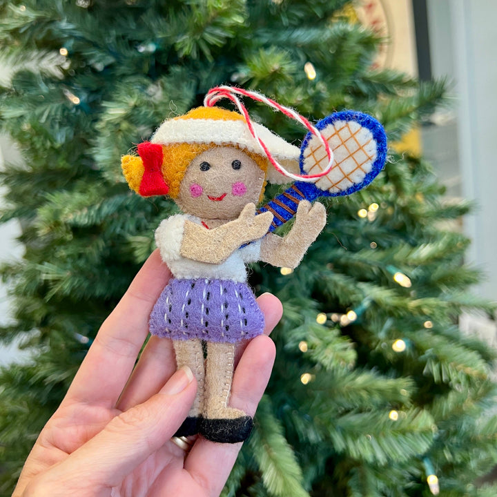 Tennis Player Felt Wool Christmas Ornament