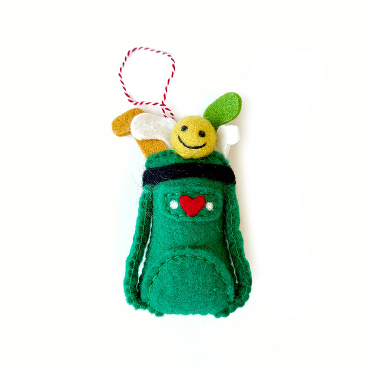 Green Golf Bag Felt Wool Christmas Ornament 