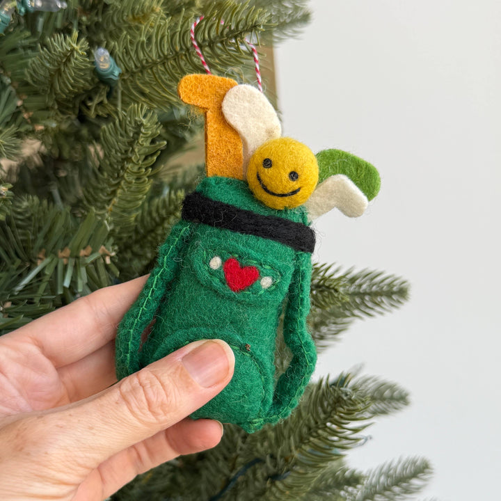 Green Golf Bag Felt Wool Christmas Ornament 