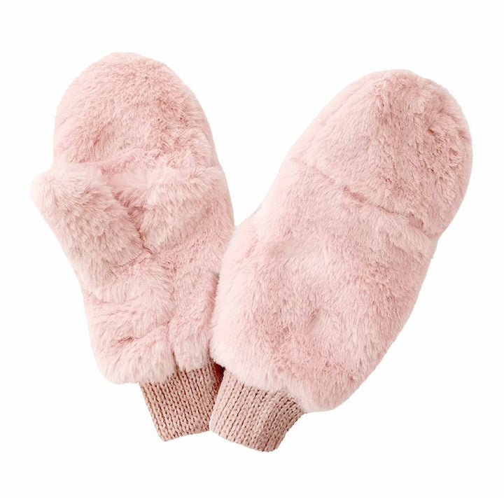 Solid Faux Fur Game Day Mitten Gloves: Red Ivory