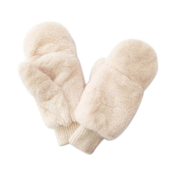 Solid Faux Fur Game Day Mitten: Ivory