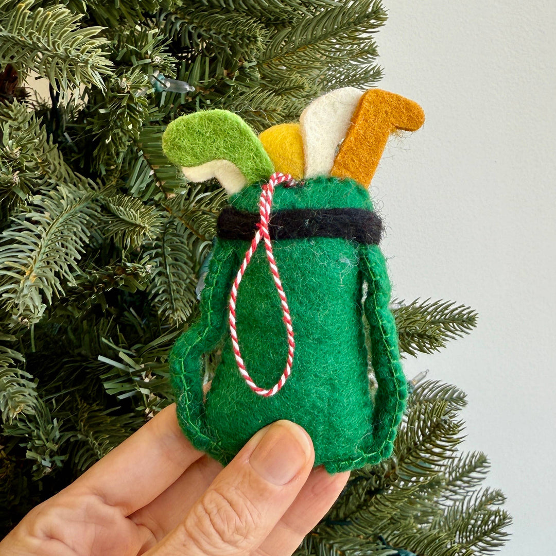 Green Golf Bag Felt Wool Christmas Ornament 