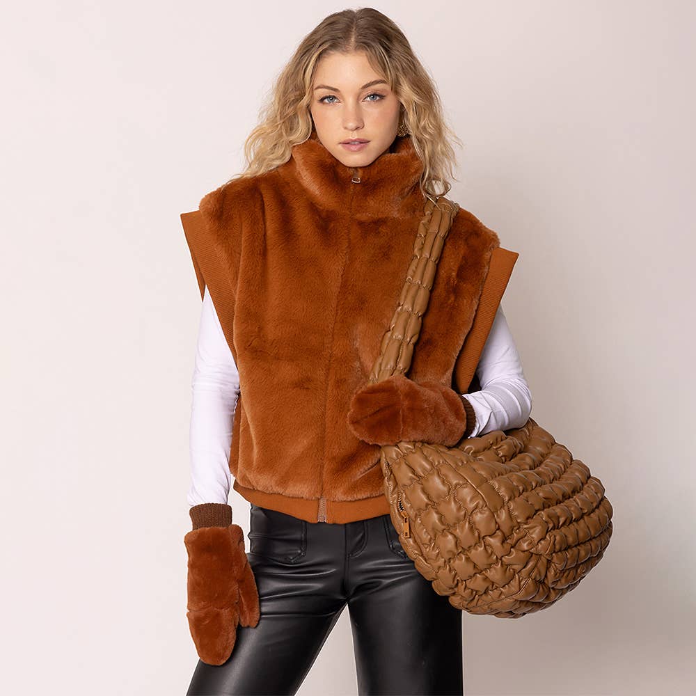 Solid Faux Fur Game Day Mitten: Rust