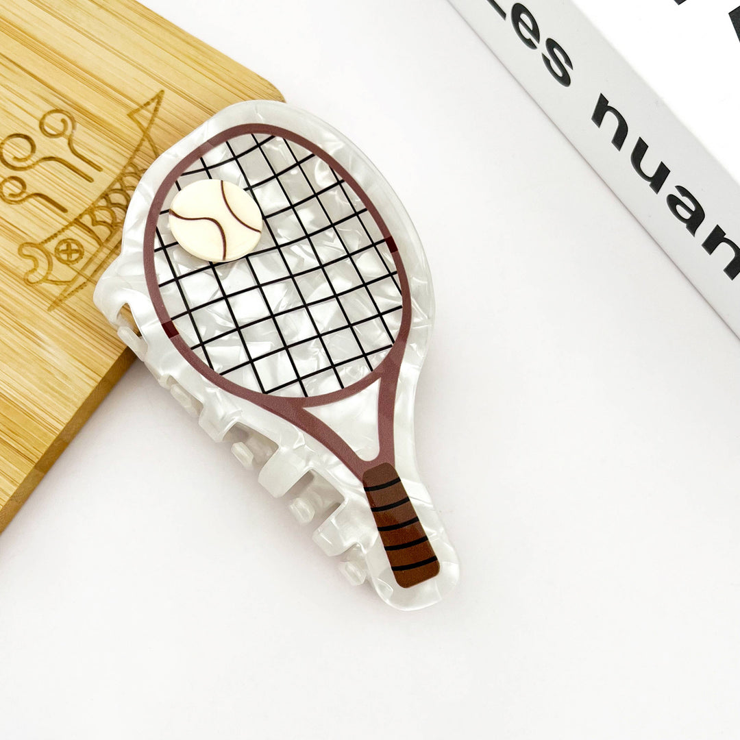 Tennis Racket & Ball Claw Clip: White