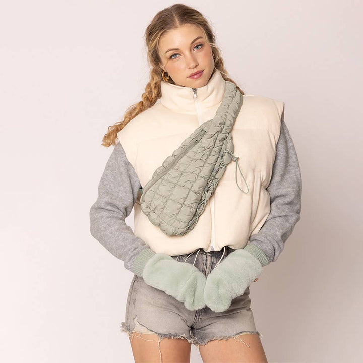 Solid Faux Fur Game Day Mitten Gloves: Red Ivory